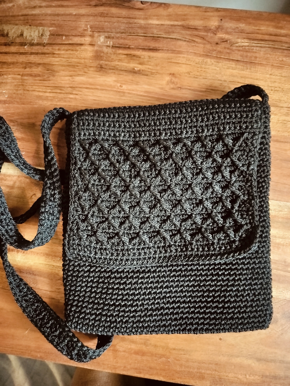 Worthington Vintage Handcrafted Black Crochet Crossbody Bag